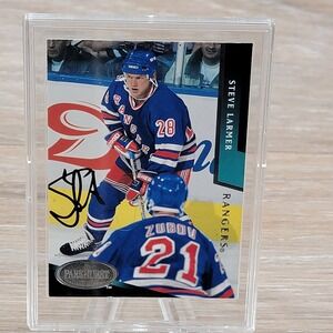 Steve Larmer Autographed 1993 Parkhurst New York Rangers Hockey Card